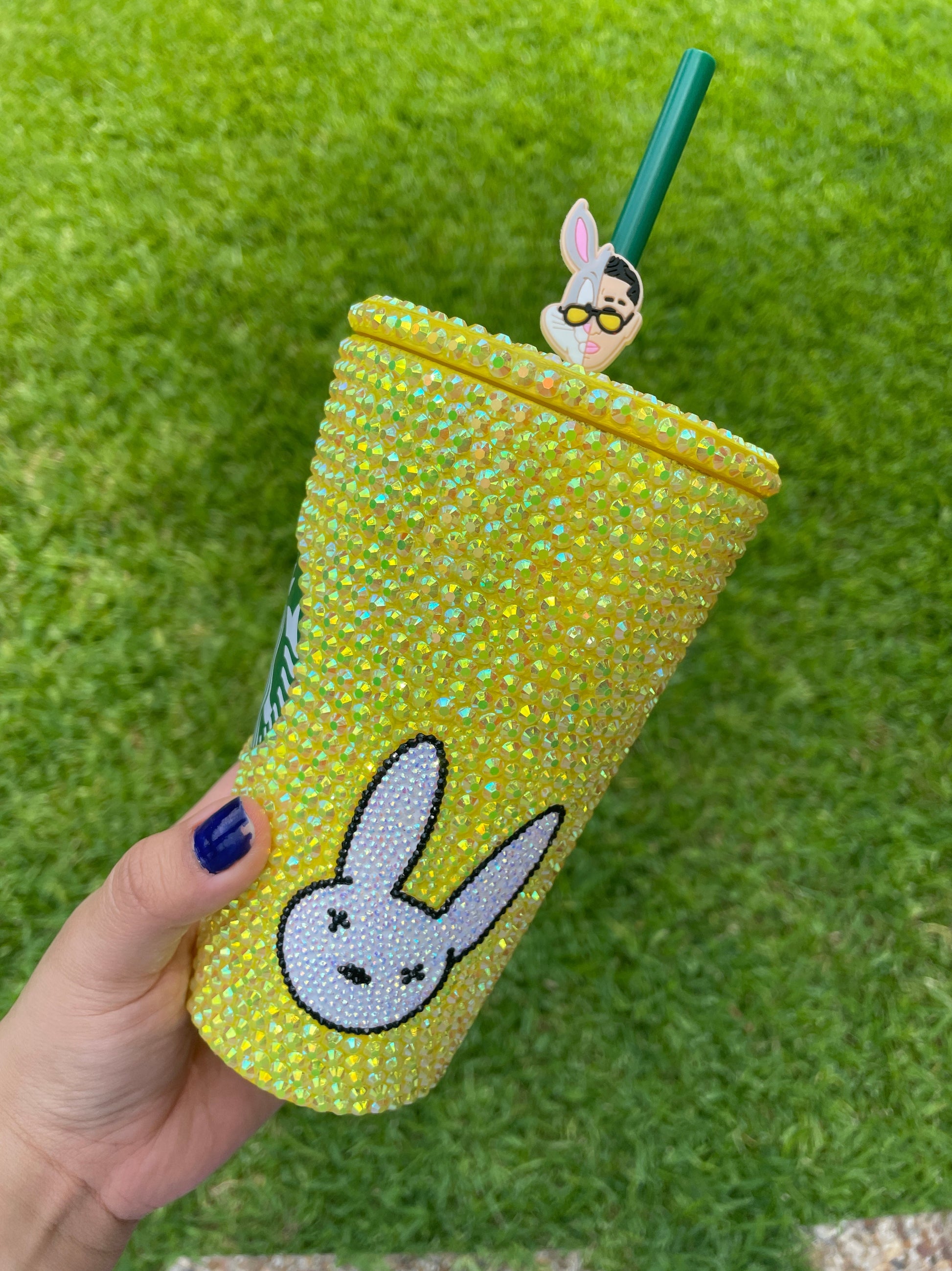 Bad Bunny straw toppers tumbler