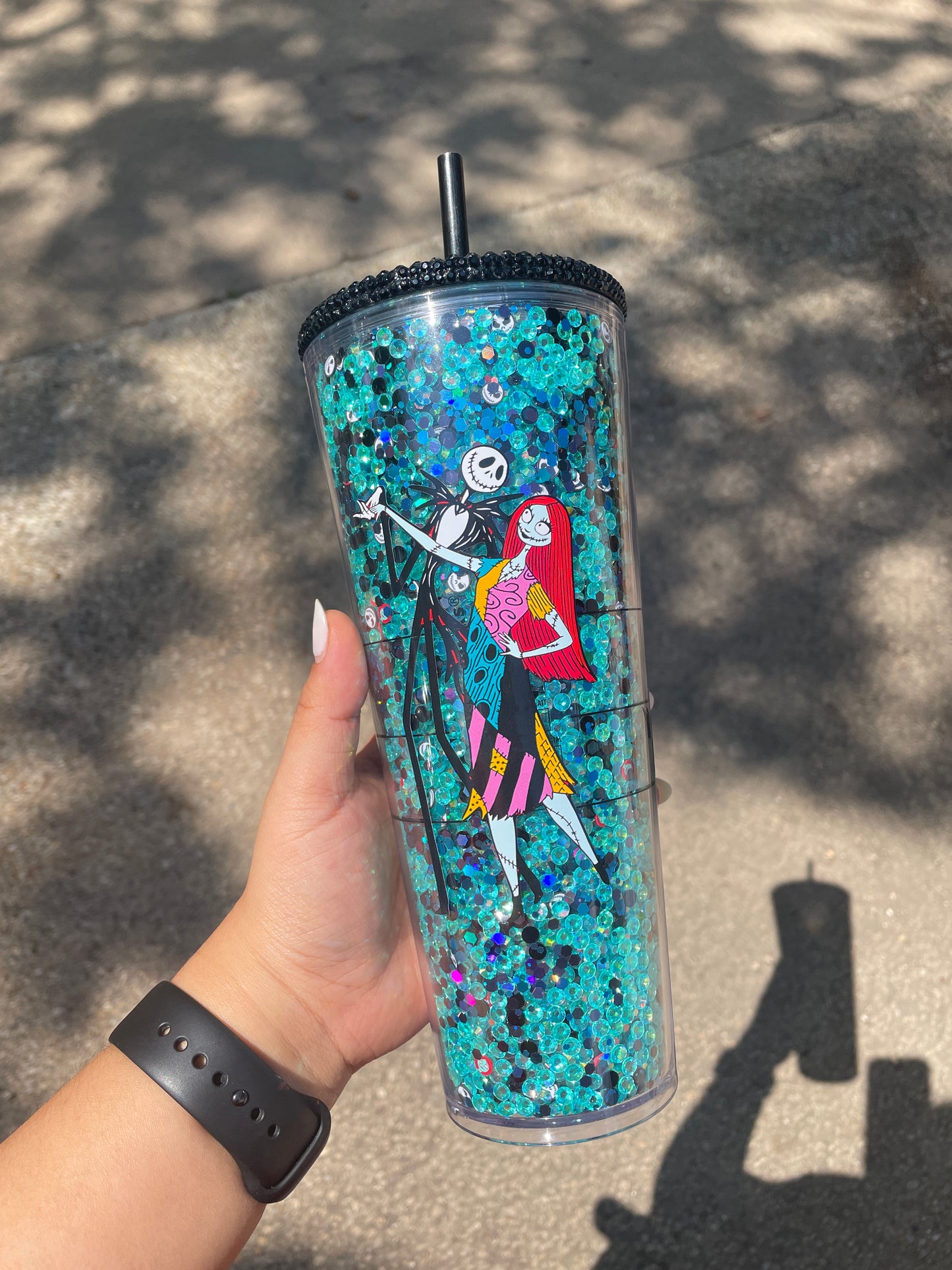 Jack & Sally rhinestone tumbler