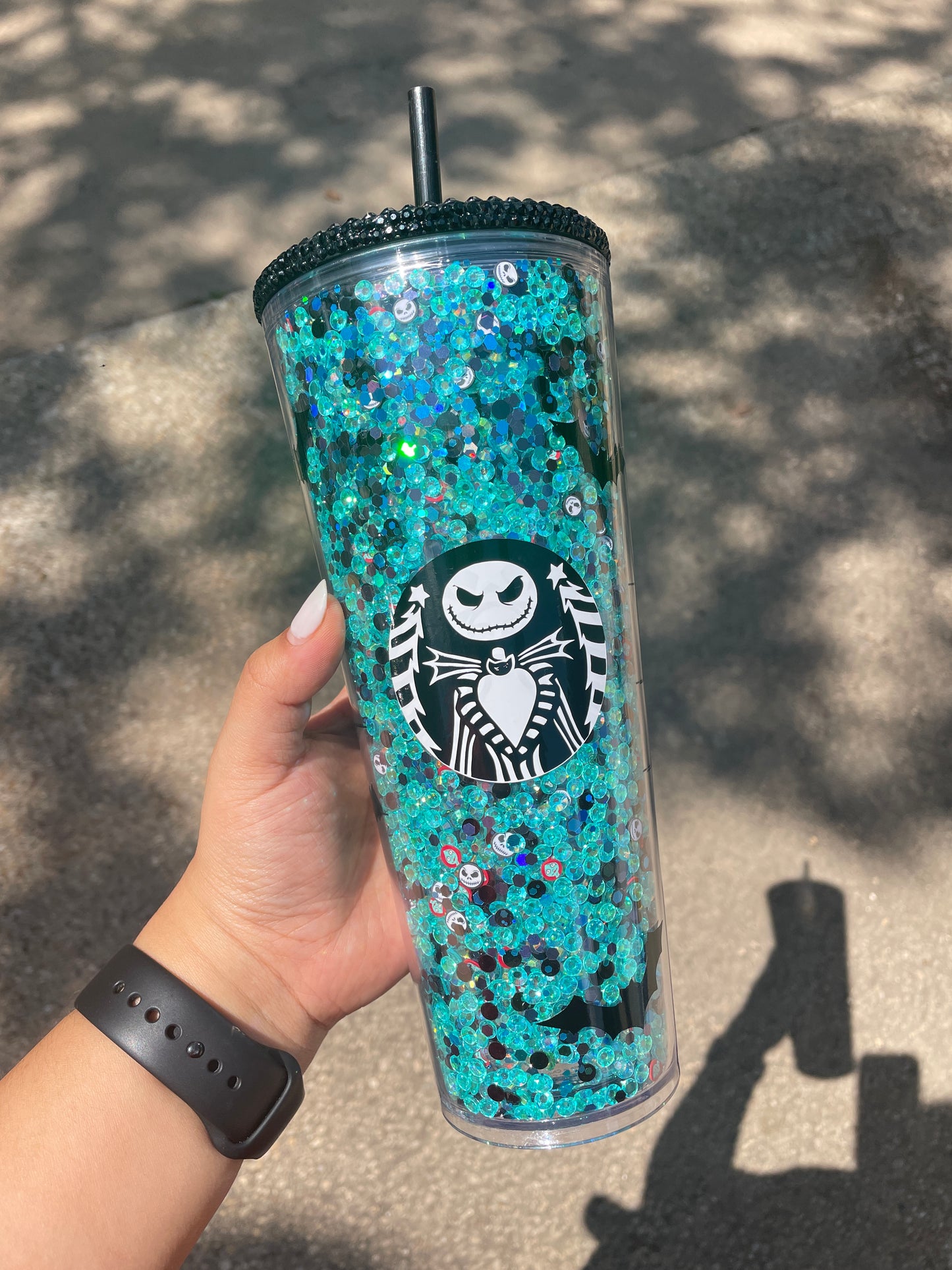 Jack & Sally rhinestone tumbler