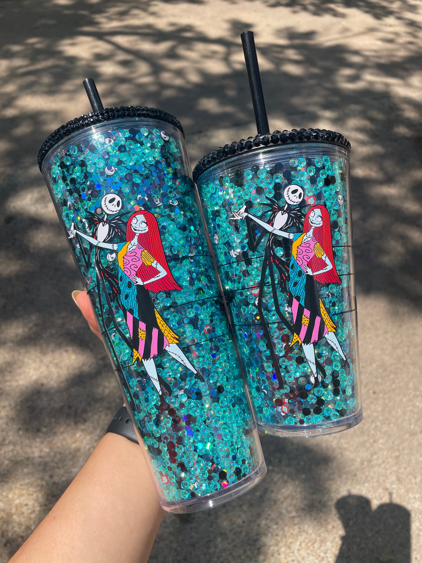 Jack & Sally rhinestone tumbler