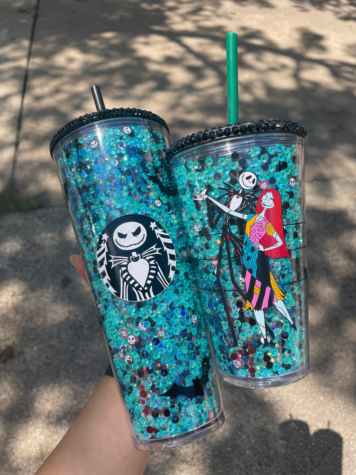 Jack & Sally rhinestone tumbler